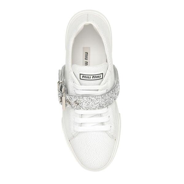 ミュウミュウ スニーカー コピー 厚底 sneaker with glitter strap201113BA18